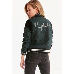 BDG Captain Green Tweed Bomber Jacket